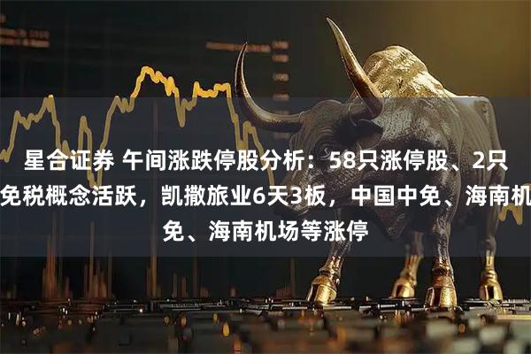 星合证券 午间涨跌停股分析：58只涨停股、2只跌停股，免税概念活跃，凯撒旅业6天3板，中国中免、海南机场等涨停